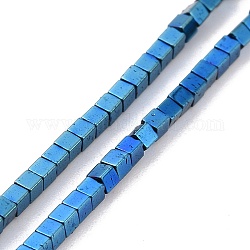 Galvaniunmagnetische synthetischen Hämatitkornen Stränge, Würfel, in Blau Plattiert, 1.5x1.5x1.5 mm, Bohrung: 0.5 mm, ca. 257~260 Stk. / Strang, 15.59~15.75 (39.6~40 cm)