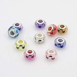 Footprints Pattern Resin European Beads, Large Hole Rondelle Beads, with Silver Tone Brass Cores, Mixed Color, 14x9mm, Hole: 5mm