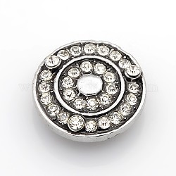 Flat Round Zinc Alloy Enamel Jewelry Snap Buttons, with Grade A Rhinestones, Antique Silver, Lead Free & Nickel Free & Cadmium Free, Crystal, 20x7mm, Knob: 5mm