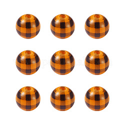 Натуральные деревянные бусы, плед бусины, Шотландка, круглые, темно-оранжевый, 5/8 дюйм (16 мм), отверстие : 4 мм