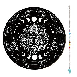 Creatcabin buddha pendulum board fasi lunari in legno rabdomanzia tavola da divinazione con 7 chakra collana con pendolo in cristallo messaggio metafisico stregoneria forniture per principianti wiccan decorazione 8 pollici