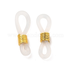 Eyeglass Holders, Glasses Rubber Loop Ends, Iron and Plastic, Golden Color, Clear, about 4.2mm wide, 19mm long, hole: about 1.5mm