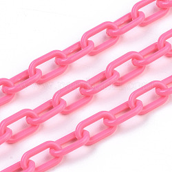 Cadenas de clips de acrílico opacas hechas a mano, cadenas portacables alargadas estiradas, color de rosa caliente, 13x7.5x2mm, 19.88 pulgada (50.5 cm) / hebra