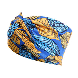 Boho-bedruckte Stirnbänder aus Polyester und Elasthan, Twist-Knoten-Haarschmuck mit elastischem Wickel für Mädchen und Frauen, Verdeck blau, 240x10 mm