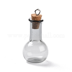 Pendentifs en verre, avec bouchon de bouteille en bois et boucles en alliage de platine, en forme de bulbe, gainsboro, 34x18mm, Trou: 2mm