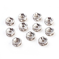 Perles séparateurs en laiton avec strass, Grade a, bride droite, de couleur métal platine , rondelle, cristal, 6x3mm, Trou: 1mm