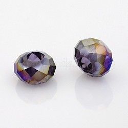 AB Color Plated Electroplate Glass Beads, Large Hole Rondelle Beads, Faceted, Indigo, 14x8mm, Hole: 6mm