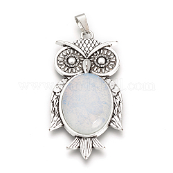 Opalite Big Pendants, with Alloy Findings, Owl, Antique Silver, 56x27.5x7.5mm, Hole: 3.5x7.5mm