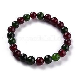 Gefärbte natürliche Jade Perlen Stretch-Armbänder, Runde, dunkelrot, Innendurchmesser: 2-1/4 Zoll (5.7 cm), Perle: 8~8.5 mm