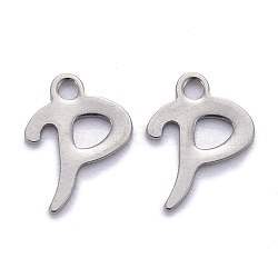 304 Stainless Steel Pendants, Alphabet, Stainless Steel Color, Letter.P, 11.5x9x1mm, Hole: 1.5mm