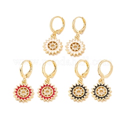 Enamel Sun Dangle Leverback Earrings with Clear Cubic Zirconia, Real 18K Gold Plated Brass Drop Earrings, Lead Free & Cadmium Free, Mixed Color, 28.5mm, Pin: 0.8x1mm