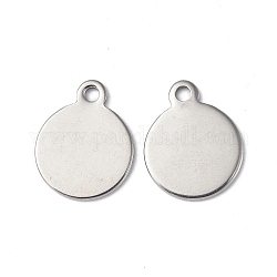 304 Stainless Steel Charms, Flat Round Charm, Stainless Steel Color, 12.5x10x1mm, Hole: 1.4mm