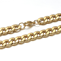 304ステンレス鋼キューバチェーンのネックレスやブレスレットジュエリーセット  カニカン付き  ゴールドカラー  23.6インチ（599mm）  210x6.5mm（8-1/2インチx1/4インチ）