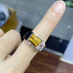 Прямоугольное кольцо на палец из натурального тигрового глаза, ювелирные изделия из нержавеющей стали, цвет нержавеющей стали, внутренний диаметр: 19 мм