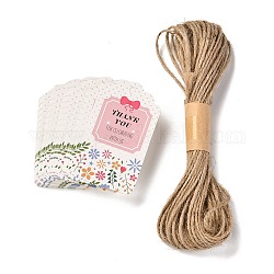 Paper Hang Gift Tags, with Jute Twine, Thanksgiving Themed, Bowknot Pattern, 7x4x0.03cm, Hole: 5mm, 50pcs/bag