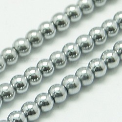 Chapelets de perles en hématite synthétique sans magnétiques, ronde, platinée, 4mm, Trou: 1mm, Environ 100 pcs/chapelet, 15.7 pouce