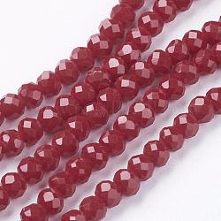 Faceted Imitation Jade Glass Rondelle Beads Strands, Dark Red, 4x3mm, Hole: 1mm, about 140~145pcs/strand, 18.9inch
