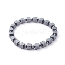 Bracelets extensibles unisexes, avec des non-magnétiques perles synthétiques d'hématite, cube rond, 2-1/4 pouce (5.6 cm)