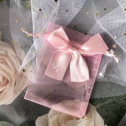 Sacchetti rettangolari in organza con coulisse, sacchetti regalo con fiocco, roso, 12x9cm