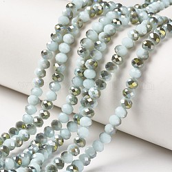 Chapelets de perles en verre opaque électrolytique, moitié vert plaqué, facette, rondelle, cyan clair, 6x5mm, Trou: 1mm, Environ 85~88 pcs/chapelet, 16.1~16.5 pouce (41~42 cm)