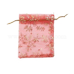 Goldene Schneeflocke gedruckt Organza Verpackung Taschen, zum Festweihnachtstag, Rechteck, rot, 12x10 cm