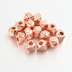 Polyèdre perles de constatation d'alliage, sans plomb et sans cadmium, or rose, 3x3x3mm, Trou: 1mm