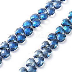 Fili di perle di vetro triangolari elettroplaccate, pieno arcobaleno placcato, sfaccettato, blu royal, 9x10x5mm, Foro: 1 mm, circa 100pcs/filo, 23.62'' (60 cm)