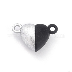 Chiusure magnetiche in lega con passanti, cuore, argento e nero, 15x9.5x6mm, Foro: 1.5 mm