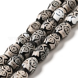 Tibetischen Stil dzi Perlen Stränge, natürliche und gefärbte Achat Perlen, Reis, Schwarz, 6 Auge, 13~14x9.5~10 mm, Bohrung: 1.4 mm, ca. 25 Stk. / Strang, 13.58 Zoll (34.5 cm)