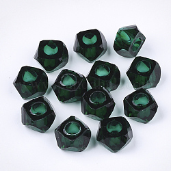 Des perles de résine transparentes, Perles avec un grand trou   , facette, polygone, vert foncé, 13x13x8mm, Trou: 5.5mm