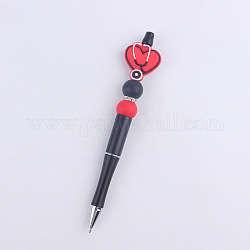 医療テーマのプラスチックボールペン  ビーズペン  DIYの個性的ペン用  聴診器で心臓  レッド  150mm
