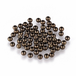 Antique Bronze Color Textured Round Beads, Brass, Nickel Free, Size: about 4mm in diameter, hole: 1mm
