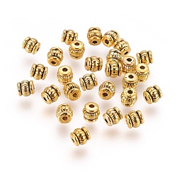 Perles de style tibétain, Sans cadmium & sans nickel & sans plomb, baril, Or antique, 5x5x5mm, Trou: 1.5mm