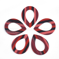 Anillos de unión de resina, lágrima, patrón de la raya, rojo, 38x28.5x1.5mm, medida interior: 15x24 mm