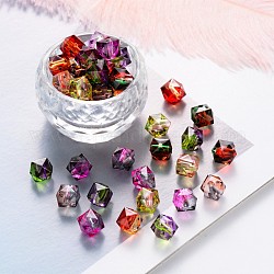 Perles acryliques bicolore transparent peint à la bombe, polygone, couleur mixte, 7.5x8x8mm, Trou: 1.8mm