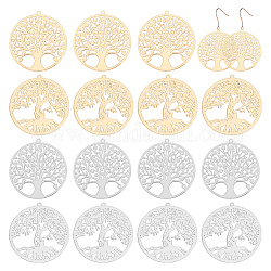 arricraft 30 Pcs Tree of Life Brass Charm, 2 Styles 3 Colors Flat Round Plating Filigree Pendants Hollow Life Trees Dangle Charms for Jewelry Necklace Earring Making