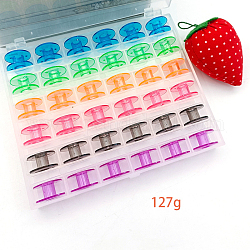 Прозрачные пластиковые бобышки, держатели швейных ниток, для швейных инструментов, с ящиком для хранения, разноцветные, 20x10 мм, отверстие : 6 мм, 36 шт / комплект