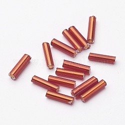 Glass tubulär Perlen, Silber ausgekleidet, indian red, 6~8x1.8 mm, Bohrung: 0.6 mm, 1250 Stück / 50 g