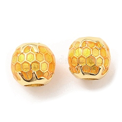 Ottone smalto European Beads, perline con foro grande, piombo & cadimo libero, rondelle con nido d'ape, vero placcato oro 18k, oro, 9.5x9x9.5mm, Foro: 4 mm