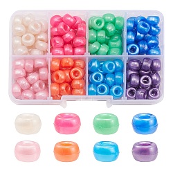 184 pièce de perles nacrées en plastique de 8 couleurs, baril, couleur mixte, 9x6mm, Trou: 3.8mm, 23 pcs / couleur