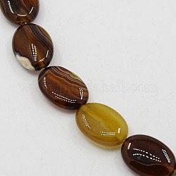 Natural Striped Agate/Banded Agate Beads Strands, Flat Oval, Dyed & Heated, 19x13x7mm, Hole: 1mm, about 22pcs/strand, 15.35inch