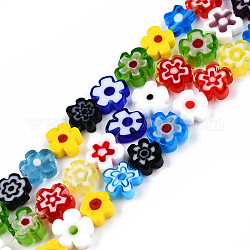 Handmade Millefiori Glass Bead Strands, Plum Bossom, Mixed Color, 7~9x7.5~9x2.5~3mm, Hole: 1mm, about 52~54pcs/strand, 15.75 inch~15.94 inch(40~40.5cm)