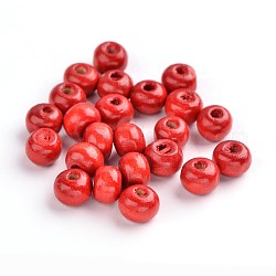 Natural Wood Beads, Lead Free, Round, Dyed, Red, 7~8x6~7mm, Hole: 3mm, about 9000pcs/1000g