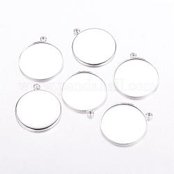 Brass Pendant Cabochon Settings, Plain Edge Bezel Cups, DIY Findings for Jewelry Making, Nickel Free, Flat Round, Silver Color Plated, 26x2mm, Hole: 2mm, Tray: 25mm