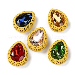 Sew on Rhinestone, Glass Rhinestone, with Brass Findings, Garments Accessories, Teardrop, Mixed Color, Gold, 21x16x7.5mm, Hole: 1.4mm