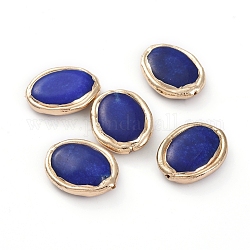 Perles en lapis-lazuli naturel, avec des accessoires bordés en laiton plaqué or, ovale, 27.8x22.1x7.4mm, Trou: 1.4mm