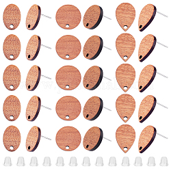 Superfindings 30 pz 3 orecchini in legno di cocco stile orecchini ovali orecchini a bottone marroni piatti rotondi a forma di goccia con 30 dadi in plastica per la creazione di gioielli