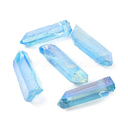 Pepitas teñidos colgantes de cristal electrolíticos naturales, color de ab, azul, 25~75x6~16mm, agujero: 1 mm
