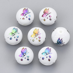 Galvanisierte Glasperlen, rund mit Schmetterlingsmuster, Multi-Farbe plattiert, 10 mm, Bohrung: 1.2 mm