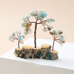 Copeaux d'amazonite naturelle décorations arbre de vie, Mini base de souche en résine avec fil de cuivre, pierre énergétique feng shui, cadeau pour la maison, le bureau, décoration de bureau, 80x80~100mm